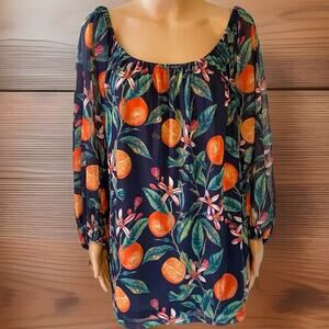 New G byGiuliana Tunic Blouse Top Women 3X Navy Orange Floral Cottagecore Casual